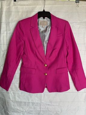Banana Republic pink blazer with gold button, striped interior lining Petite